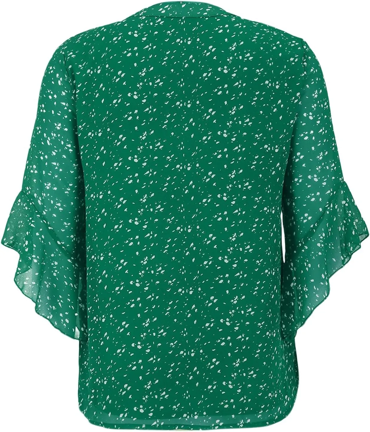 Womens Chiffon Tops 3/4 Ruffle Sleeve Work Blouses V Neck Double Layers Dressy Casual Shirts Business Office Tunics