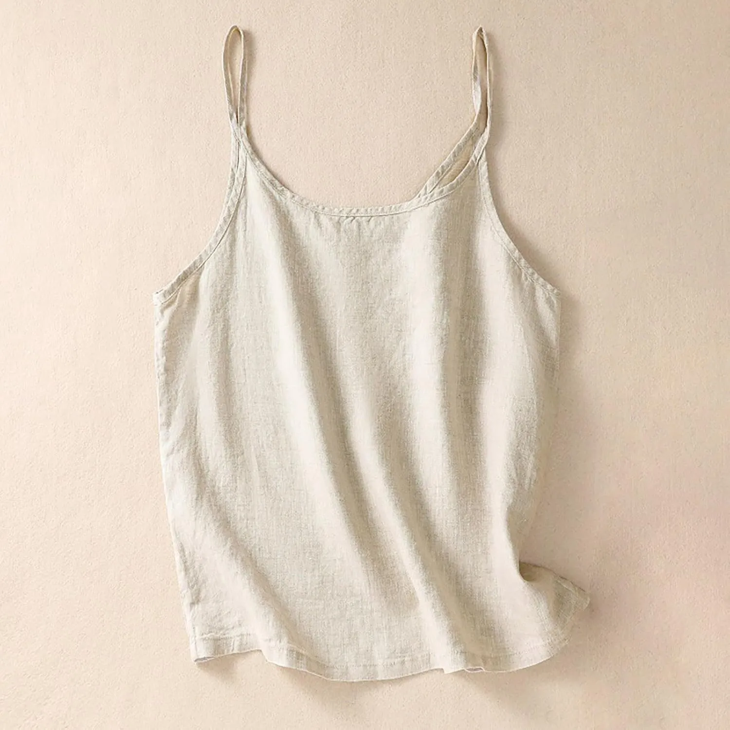 Womens Cotton Linen Camisole Tank Tops Causal Crew Neck Sleeveless Tops Loose Fit Summer Shirts Spaghetti Strap Cami