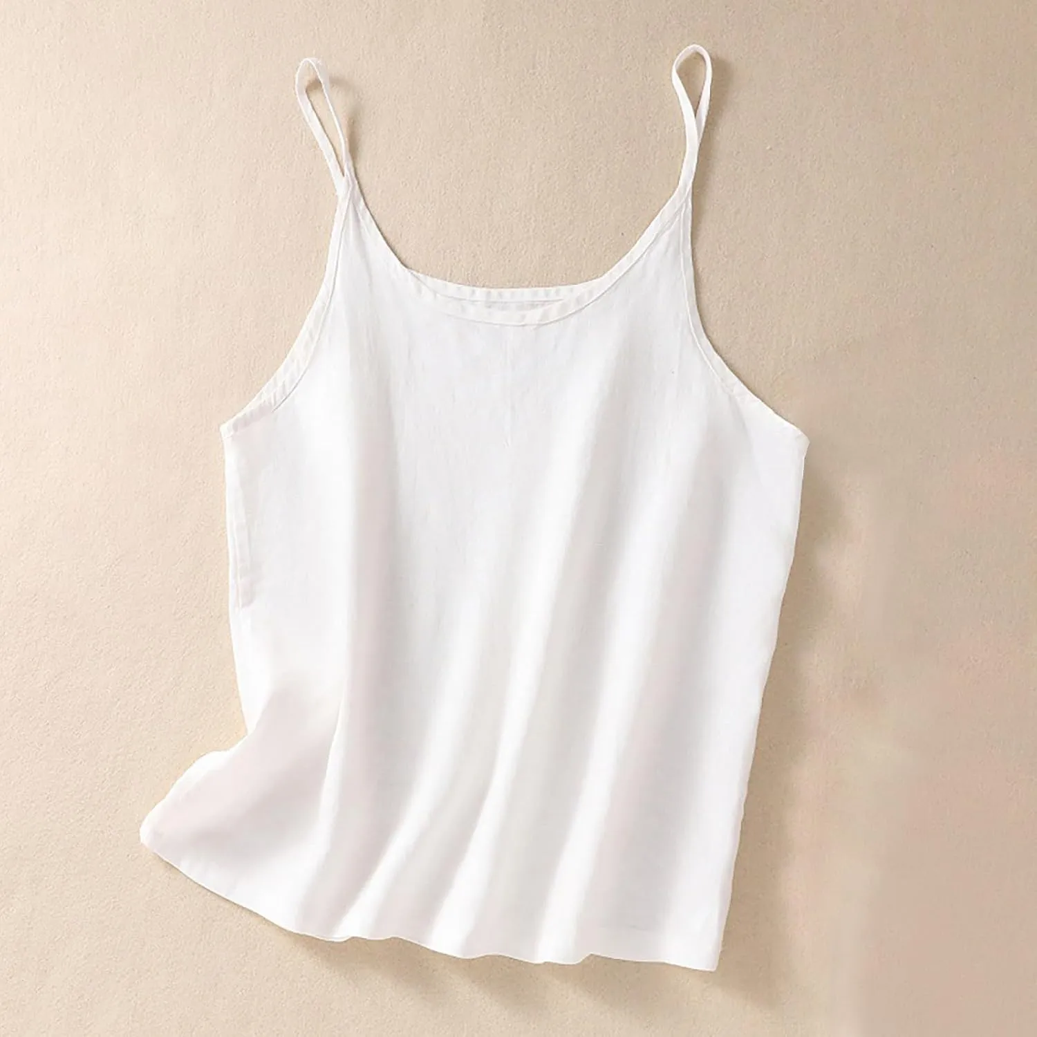 Womens Cotton Linen Camisole Tank Tops Causal Crew Neck Sleeveless Tops Loose Fit Summer Shirts Spaghetti Strap Cami