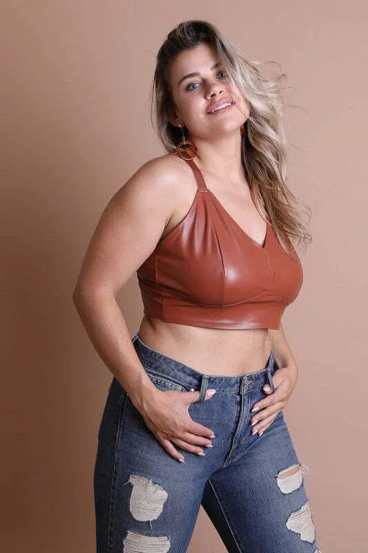 Women's Cross Strap Longline Brown Leather Bralette