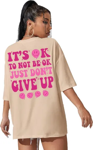 Women's Cute Oversized T Shirts Graphic Tees Letter Print Vintage Casual Loose Summer Tops