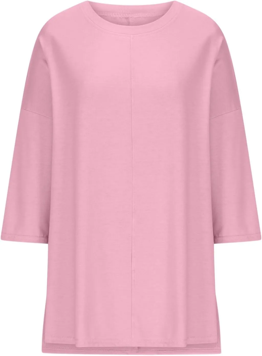 Womens Elbow Length Sleeve Tops with Side Slit Oversized Tees Solid Crew Neck Basic Casual Loose Tunic Tops Tshirt