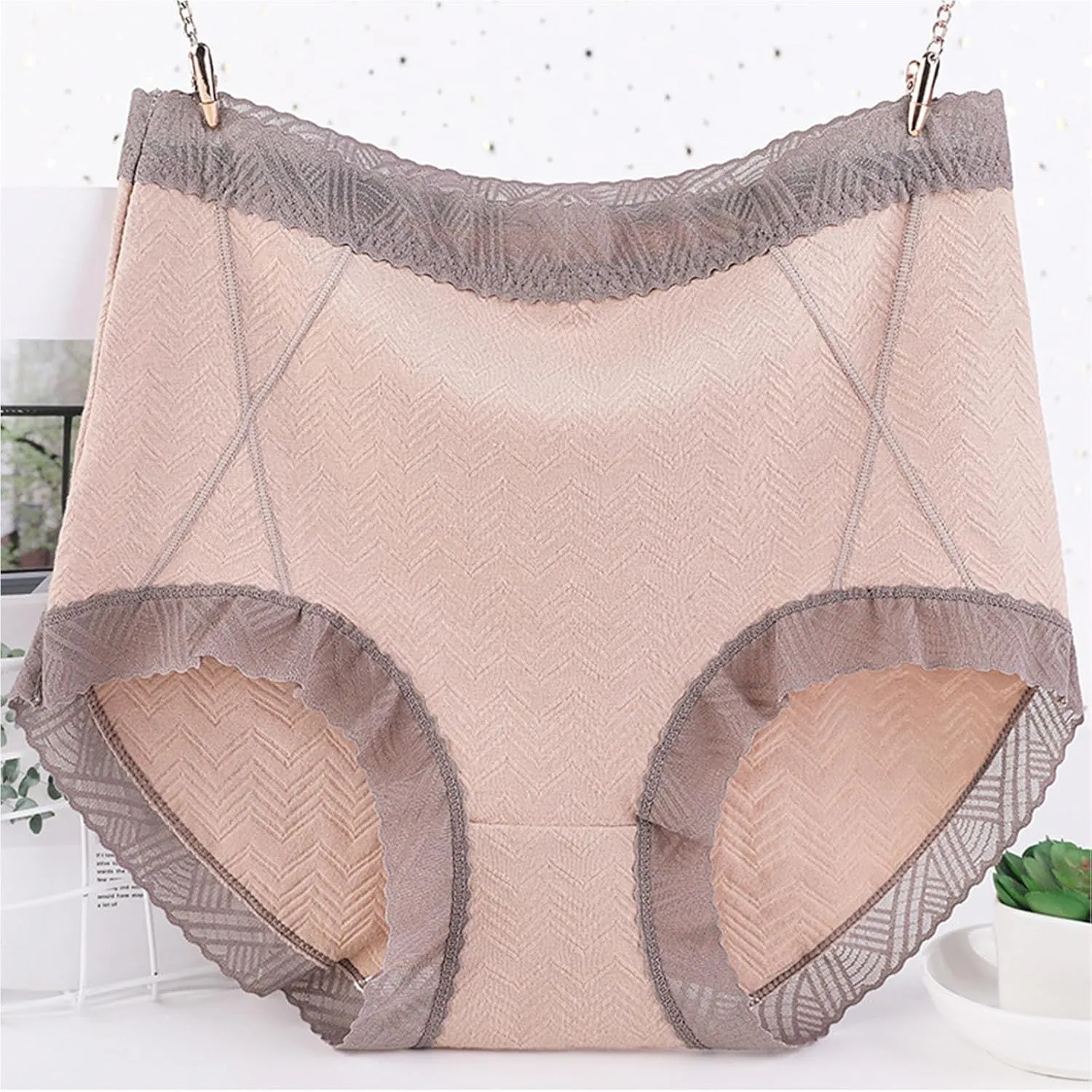 Women's Fashion Lace Trim High Waist Panties Lightweight Thin Breathable Summer Underwear Soft Comfort Daily Briefs