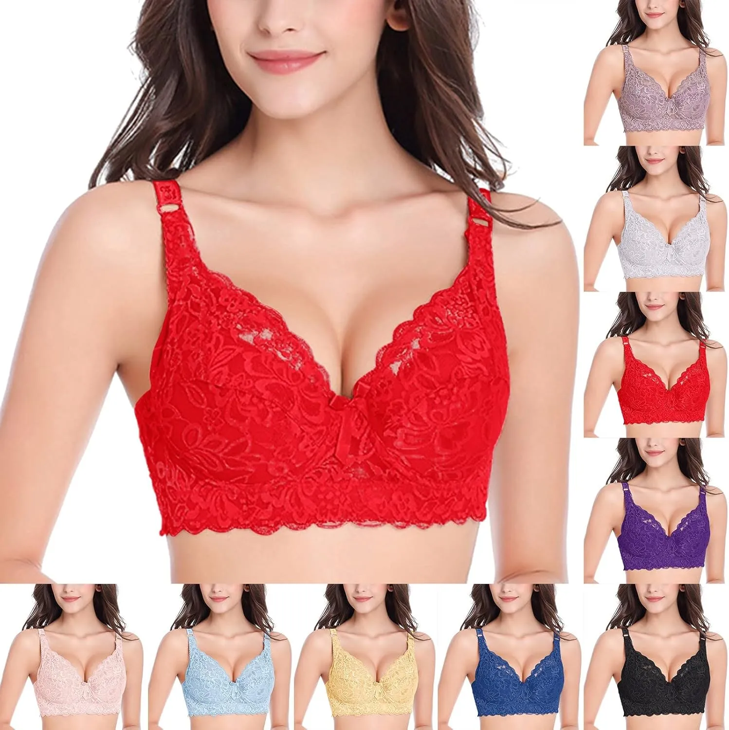 Women's Full Coverage Unlined Underwire Lace Mesh See Push-Up Adjustable Bra Plus Size Lace Bralette Retro Bra