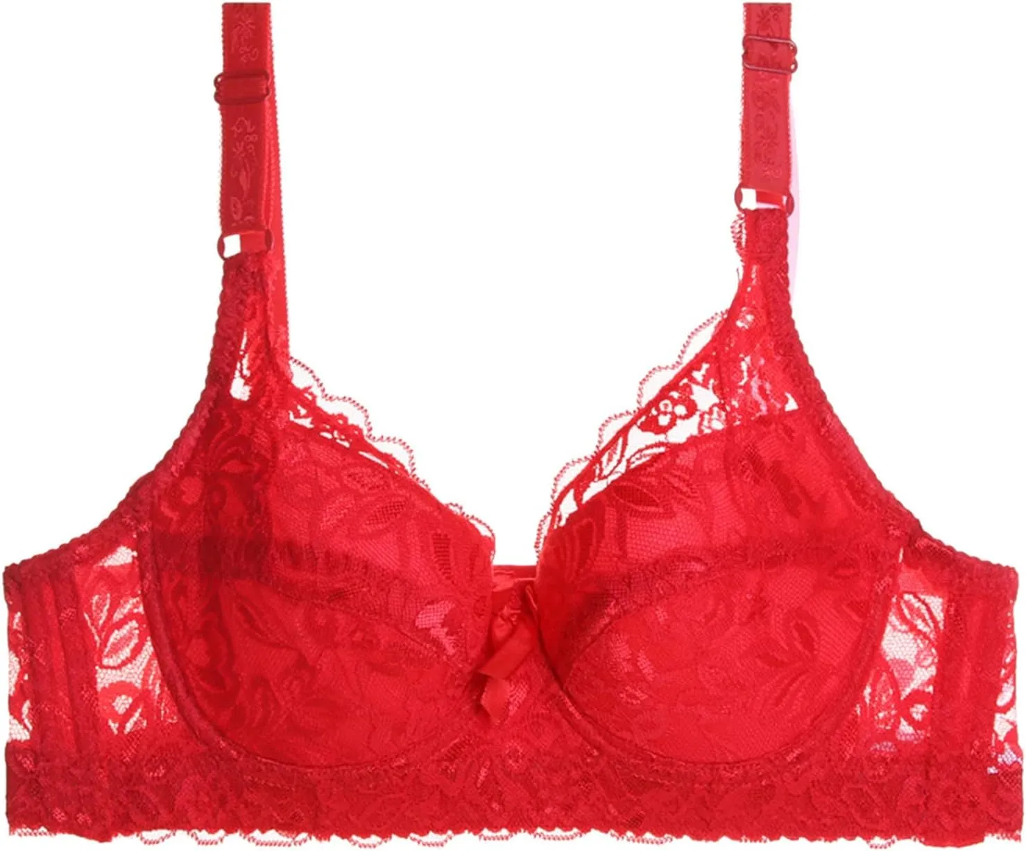 Women's Full Coverage Unlined Underwire Lace Mesh See Push-Up Adjustable Bra Plus Size Lace Bralette Retro Bra