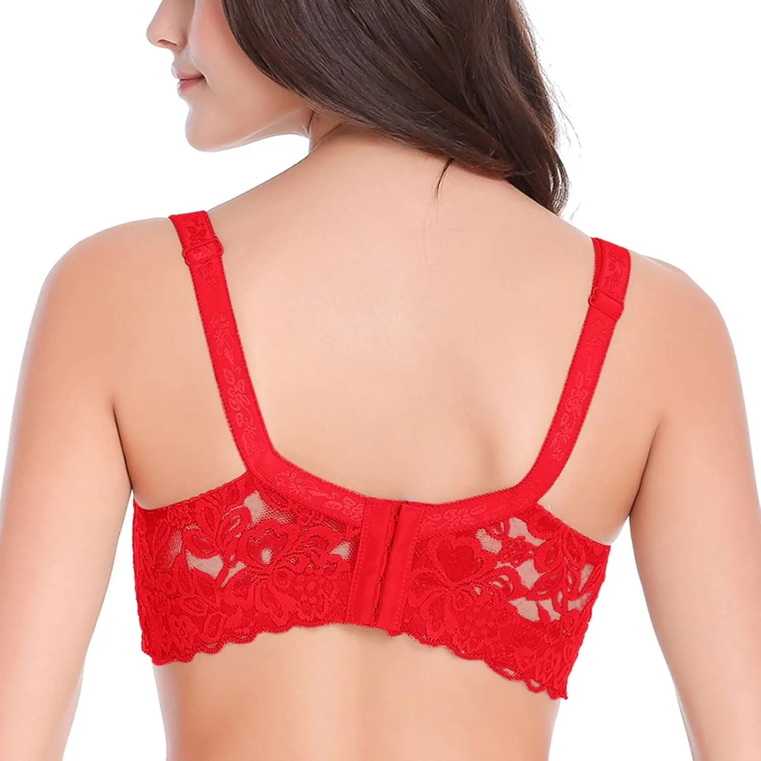 Women's Full Coverage Unlined Underwire Lace Mesh See Push-Up Adjustable Bra Plus Size Lace Bralette Retro Bra