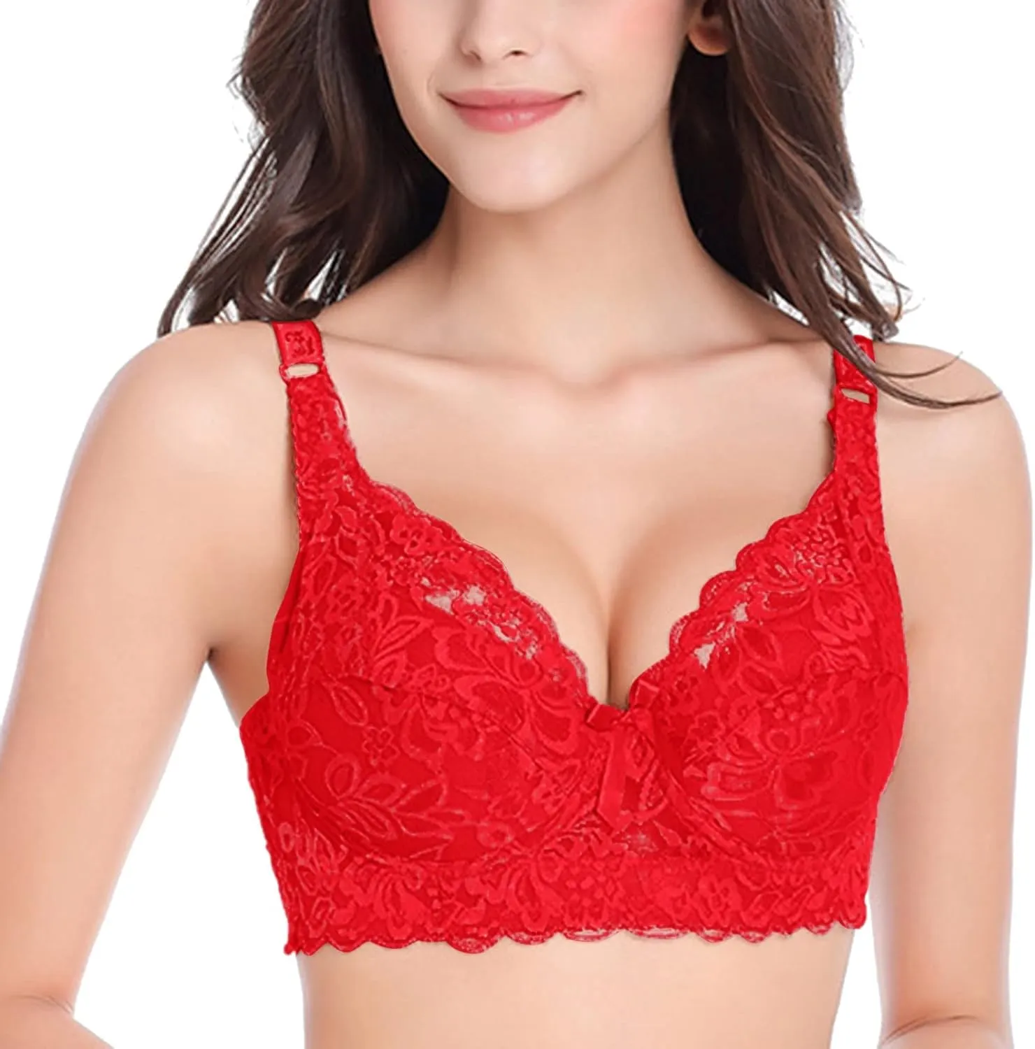 Women's Full Coverage Unlined Underwire Lace Mesh See Push-Up Adjustable Bra Plus Size Lace Bralette Retro Bra