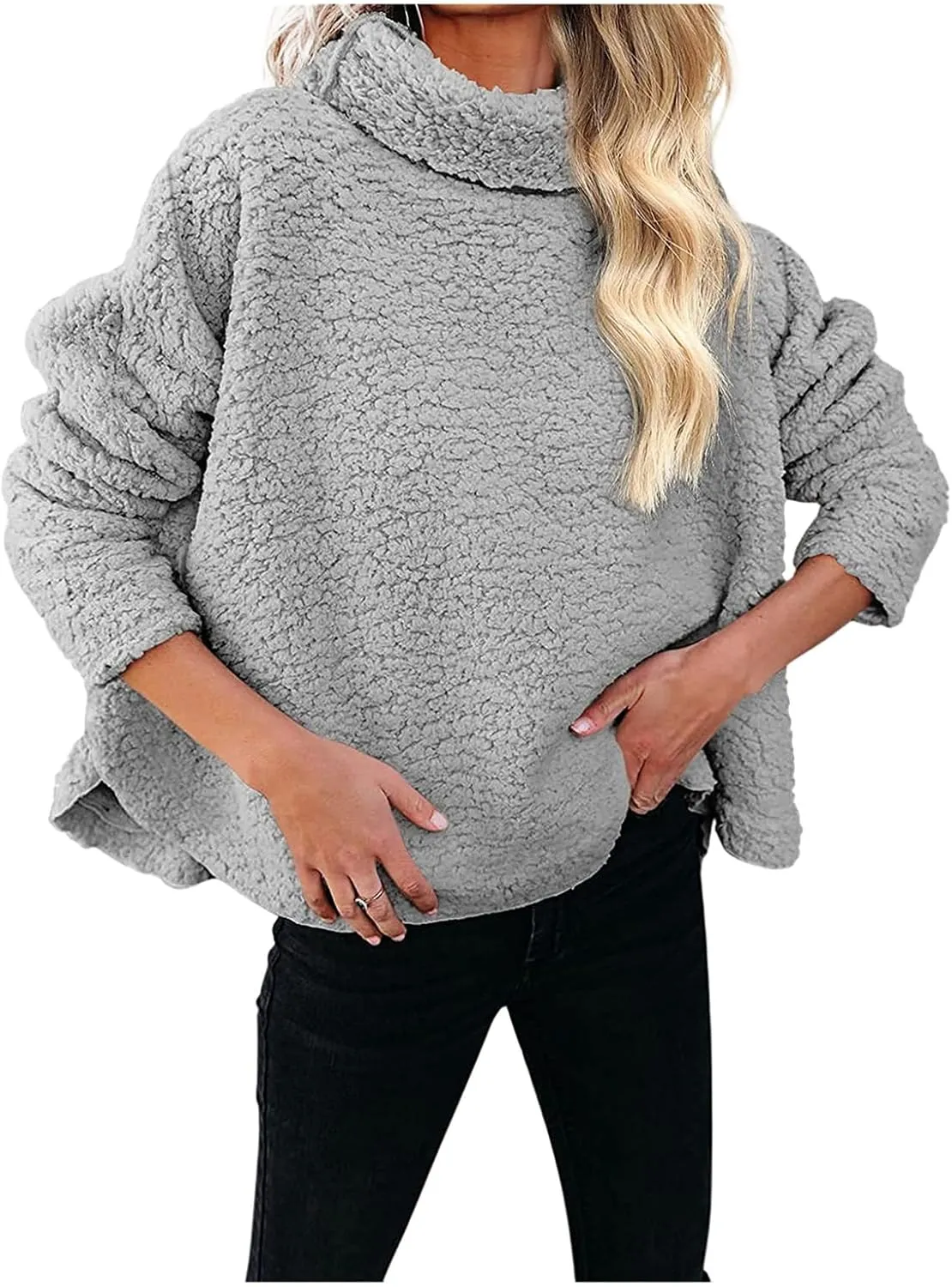 Womens Fuzzy Fleece Turtleneck Pullover Sweater Oversized Casual Soft Warm Winter Sweatshirts Long Sleeve Jumper Tops