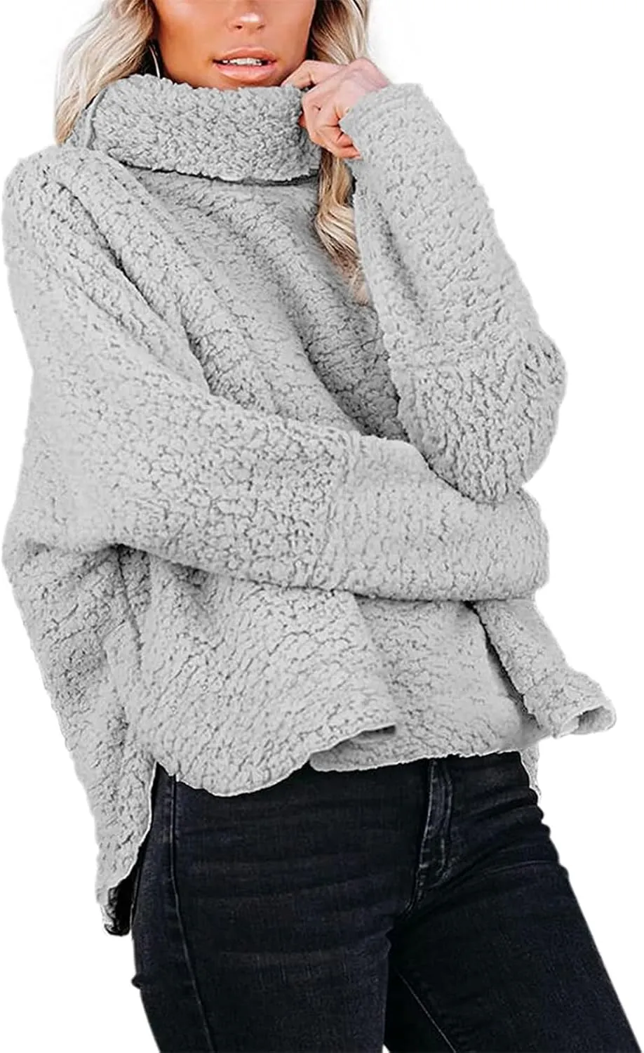Womens Fuzzy Fleece Turtleneck Pullover Sweater Oversized Casual Soft Warm Winter Sweatshirts Long Sleeve Jumper Tops