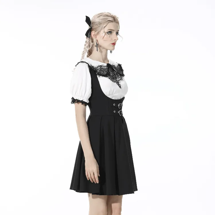 Women's Gothic Pleated Black Suspender Skirts