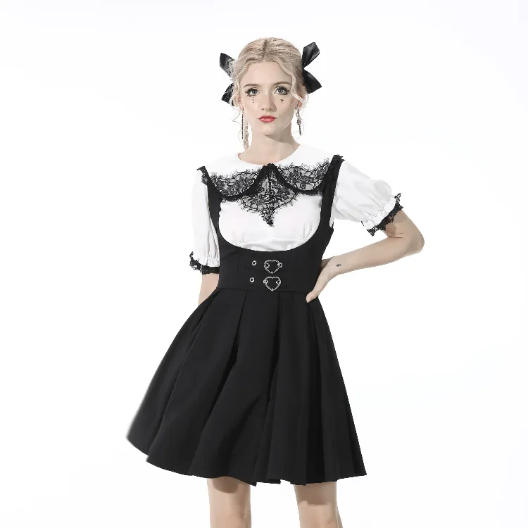 Women's Gothic Pleated Black Suspender Skirts