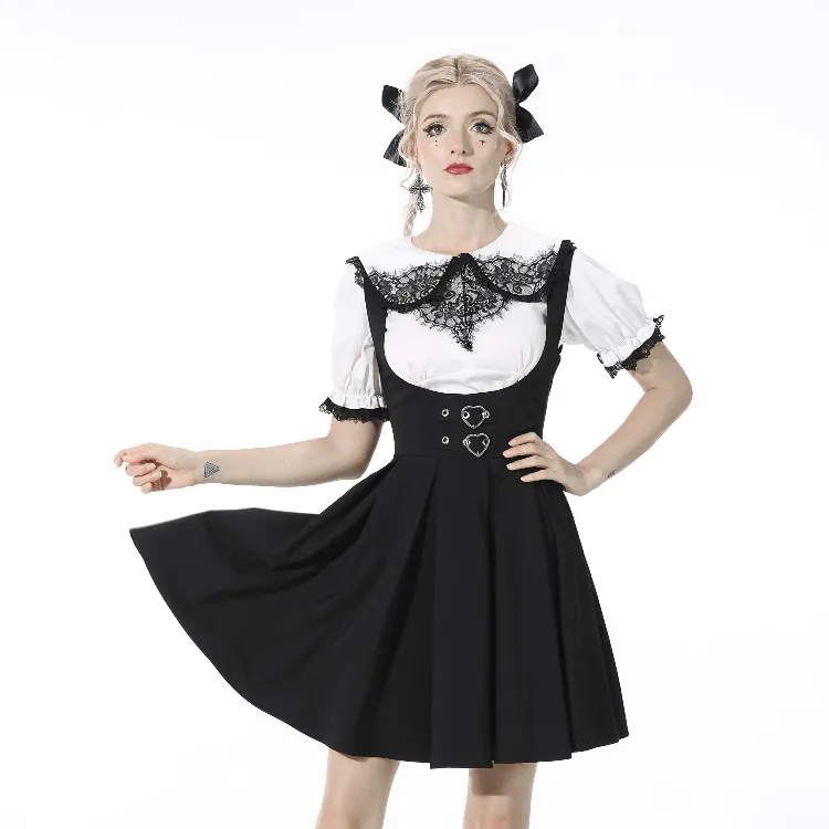 Women's Gothic Pleated Black Suspender Skirts