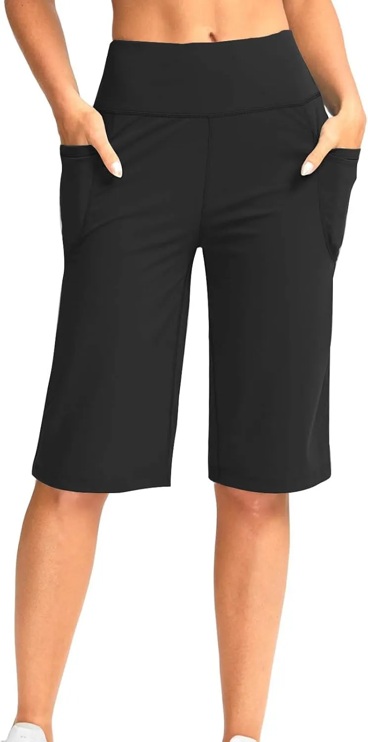 Women's Half Shorts Pants with Pockets High Waisted Stretch Bermuda Shorts for Women Walking Workout Casual