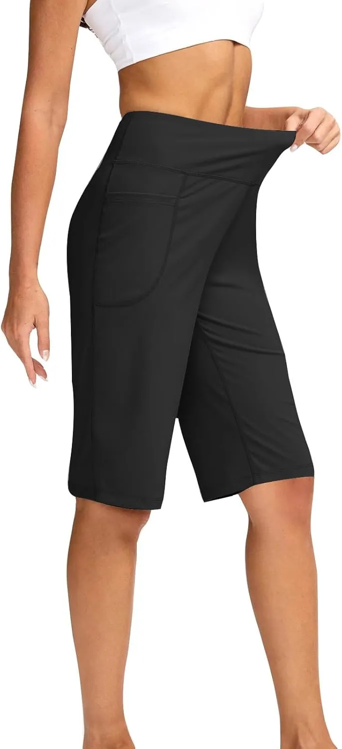 Women's Half Shorts Pants with Pockets High Waisted Stretch Bermuda Shorts for Women Walking Workout Casual