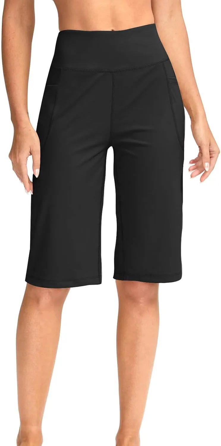 Women's Half Shorts Pants with Pockets High Waisted Stretch Bermuda Shorts for Women Walking Workout Casual