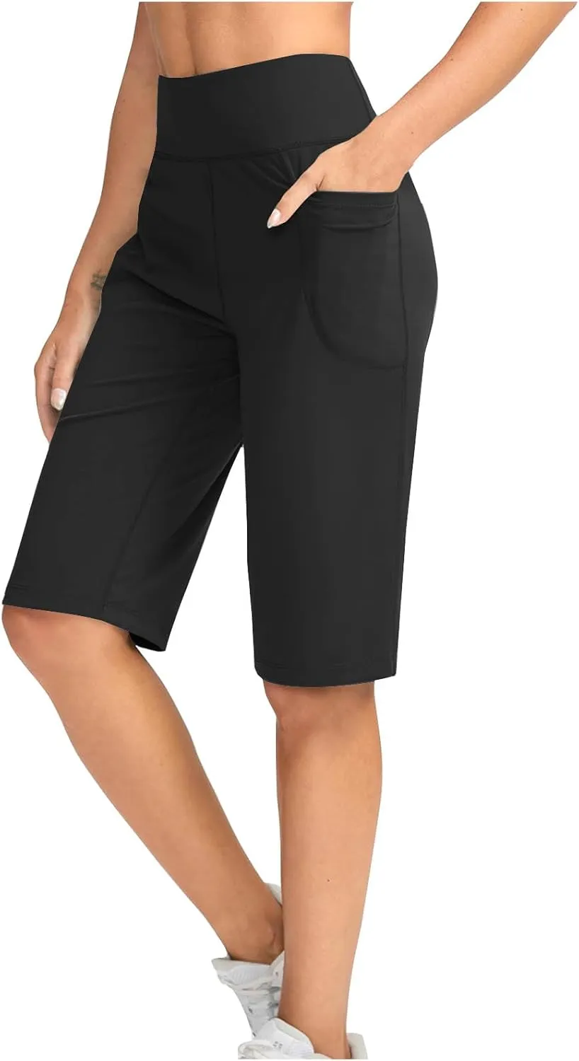 Women's Half Shorts Pants with Pockets High Waisted Stretch Bermuda Shorts for Women Walking Workout Casual