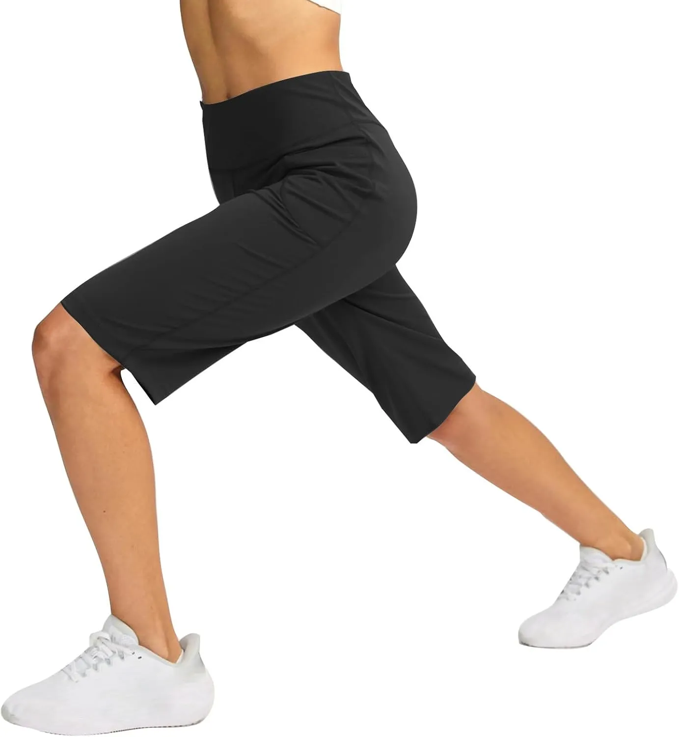 Women's Half Shorts Pants with Pockets High Waisted Stretch Bermuda Shorts for Women Walking Workout Casual