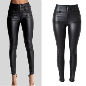 Women's High Waist Skinny Stretch Soft Faux Leather Pants
