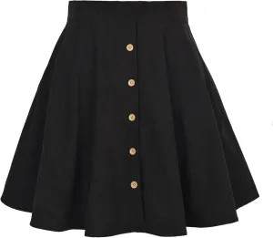 Women's High Waisted Corduroy Mini Skirt Casual Summer Button Front Vintage Dressy A-Line Pleated Comfy Flowy Skirt