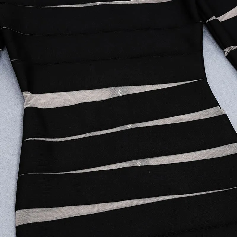 Women's Hollow-cut Mesh Stripe Panels Design Dresses - Ailime Designs