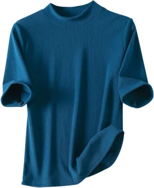 Women's Knitted T-Shirt 2025 Summer Vacation Tops Short Sleeve Crewneck Basic Blouses Trendy Solid Color Tees