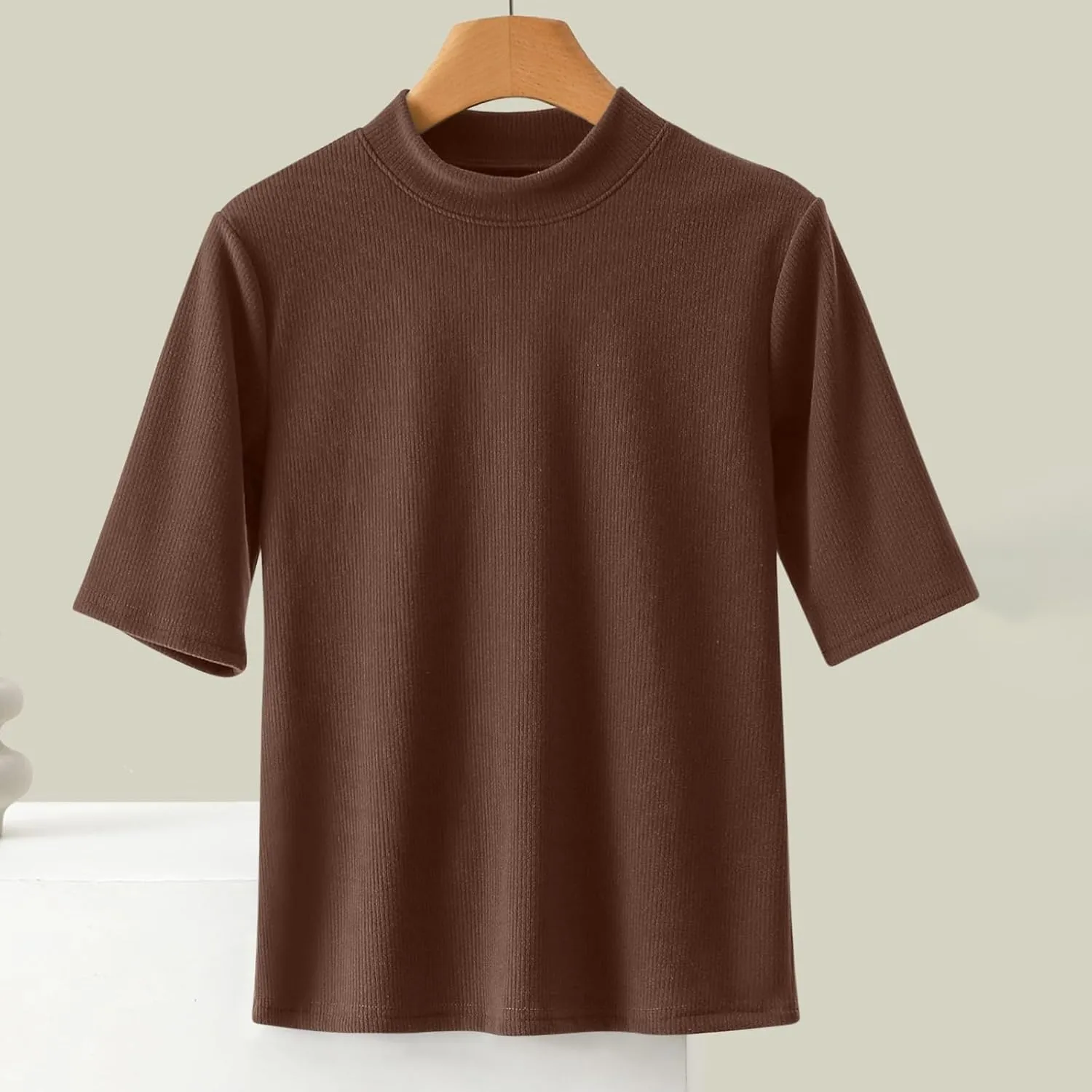 Women's Knitted T-Shirt 2025 Summer Vacation Tops Short Sleeve Crewneck Basic Blouses Trendy Solid Color Tees
