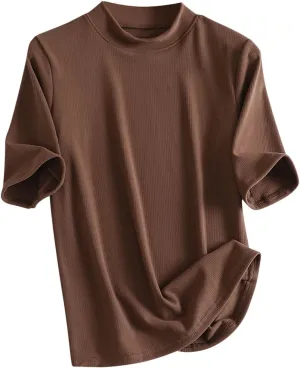 Women's Knitted T-Shirt 2025 Summer Vacation Tops Short Sleeve Crewneck Basic Blouses Trendy Solid Color Tees