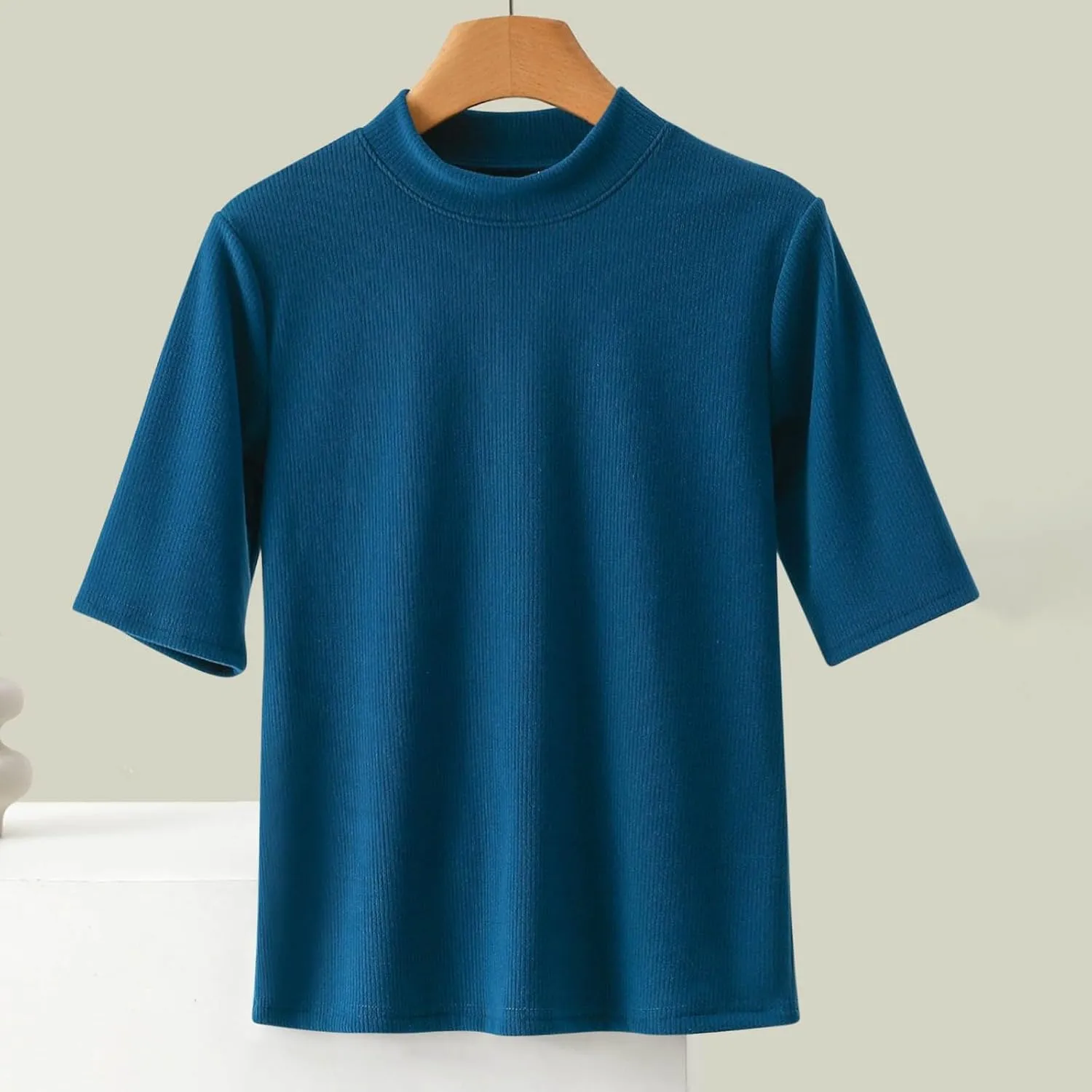 Women's Knitted T-Shirt 2025 Summer Vacation Tops Short Sleeve Crewneck Basic Blouses Trendy Solid Color Tees