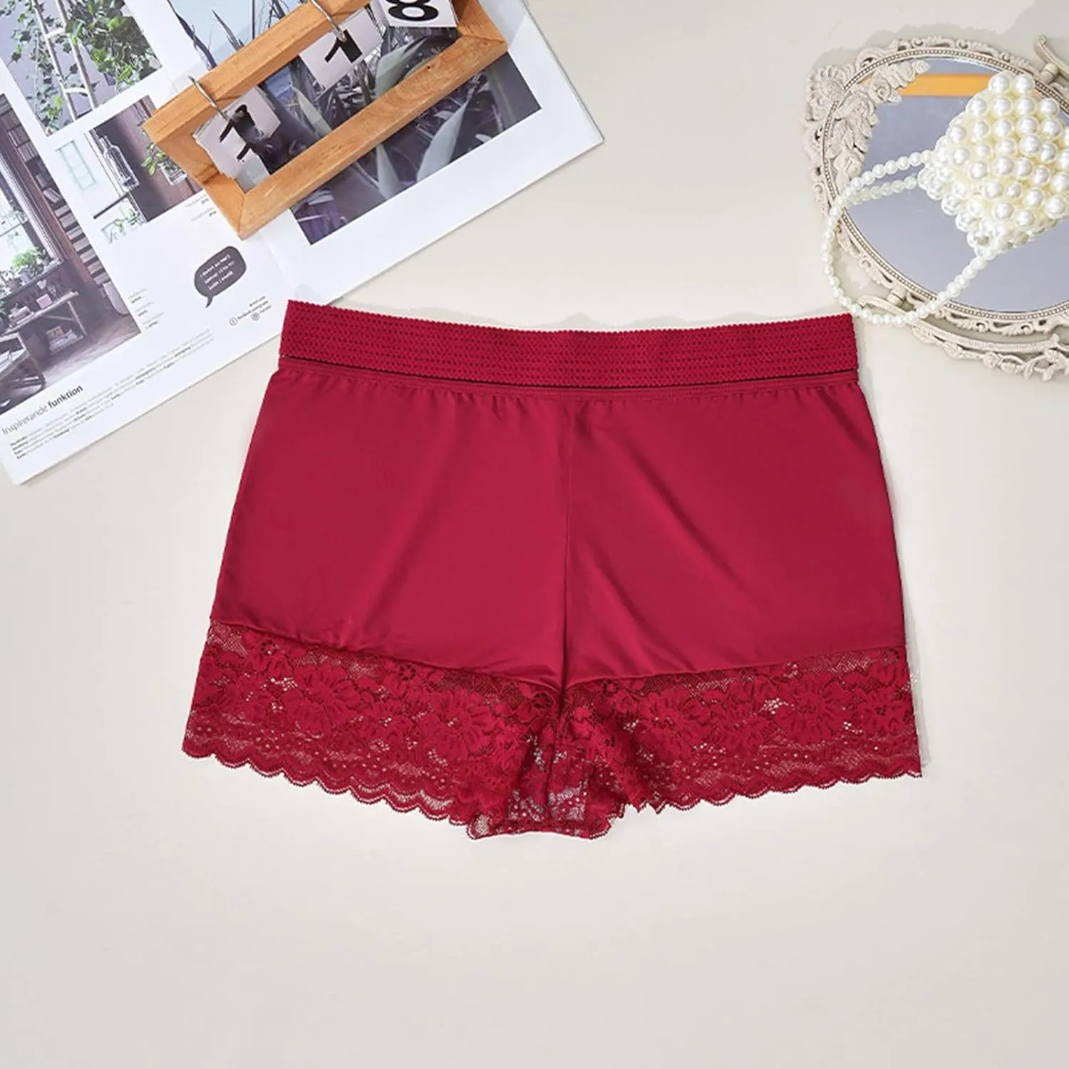 Women's Lace Boxer Briefs High Waist Hip Lift Underwear Ice Silk Lightweight Thin Breathable Legging Boyshorts
