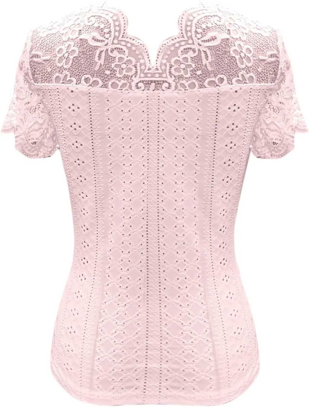 Womens Lace Scalloped Short Sleeve V Neck T Shirts Summer Casual Floral Tops Slim Fit Tees Blouses Sexy Tops for Women