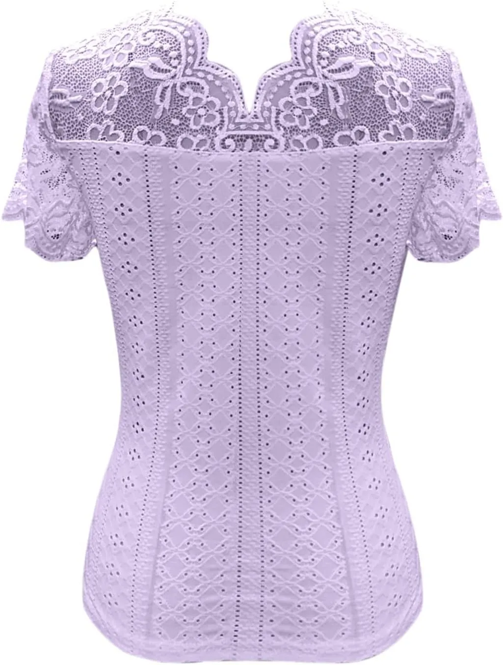 Womens Lace Scalloped Short Sleeve V Neck T Shirts Summer Casual Floral Tops Slim Fit Tees Blouses Sexy Tops for Women