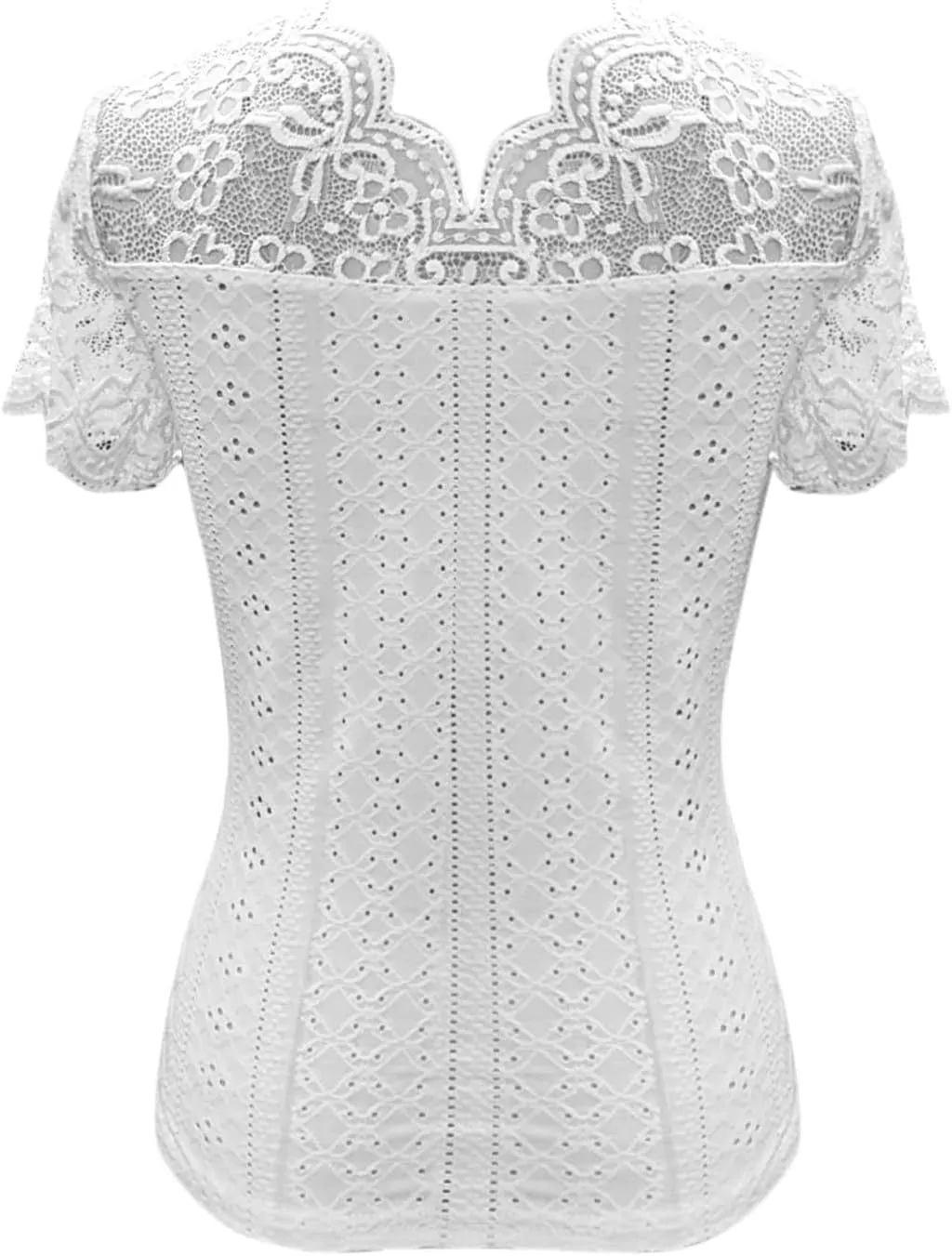 Womens Lace Scalloped Short Sleeve V Neck T Shirts Summer Casual Floral Tops Slim Fit Tees Blouses Sexy Tops for Women