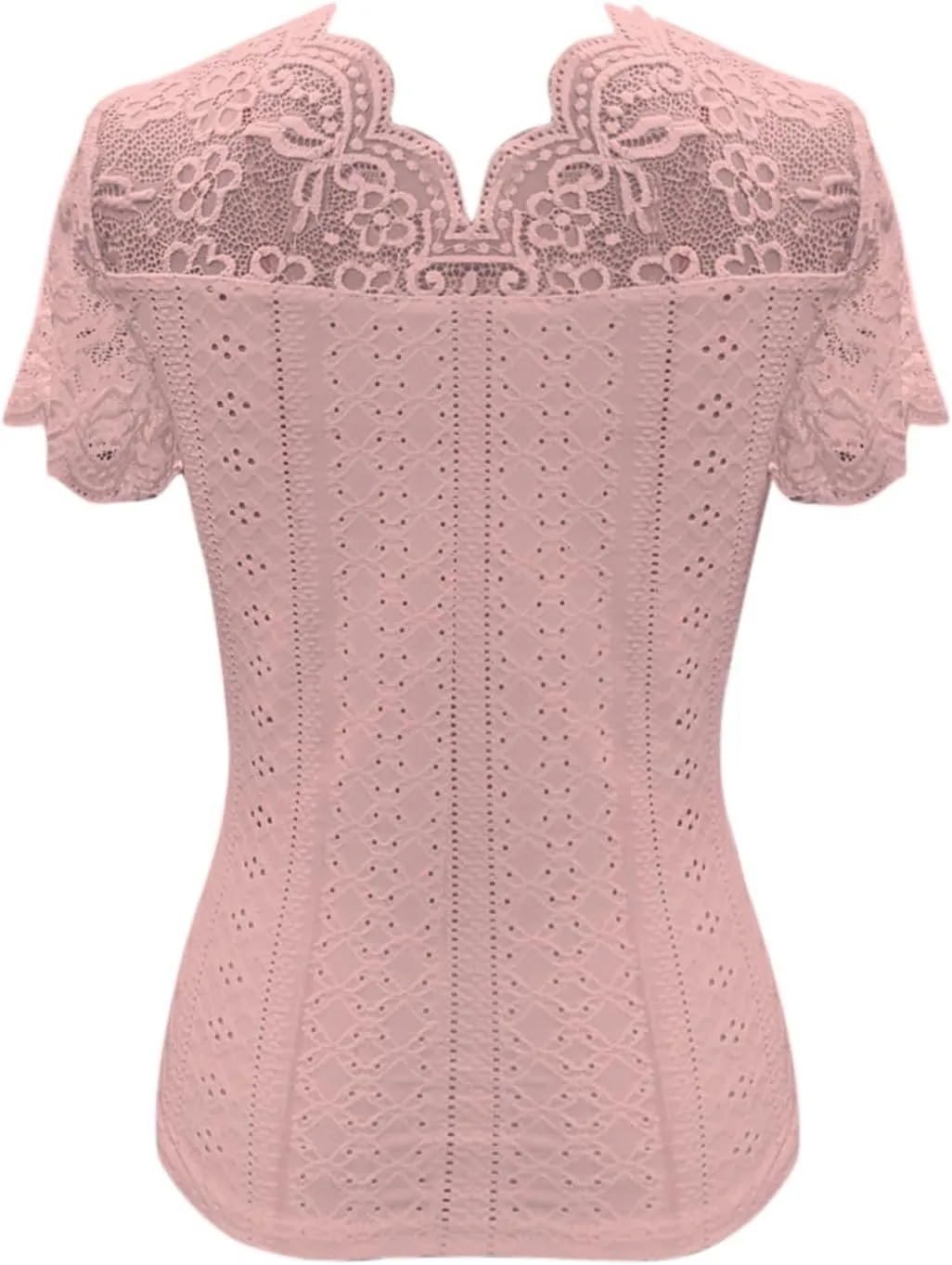 Womens Lace Scalloped Short Sleeve V Neck T Shirts Summer Casual Floral Tops Slim Fit Tees Blouses Sexy Tops for Women