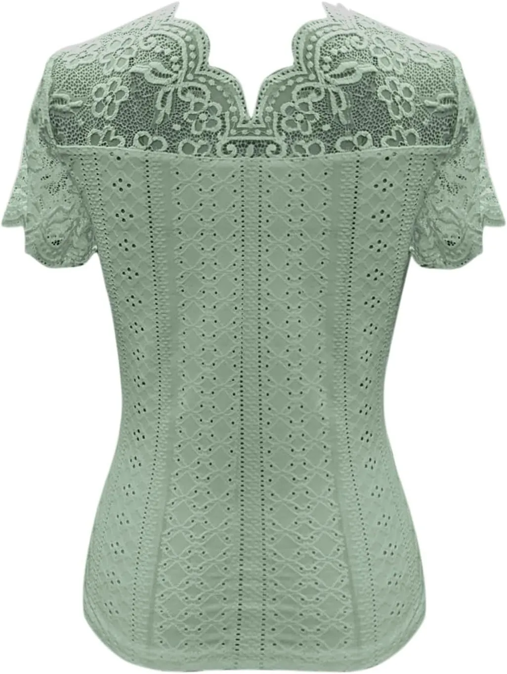 Womens Lace Scalloped Short Sleeve V Neck T Shirts Summer Casual Floral Tops Slim Fit Tees Blouses Sexy Tops for Women