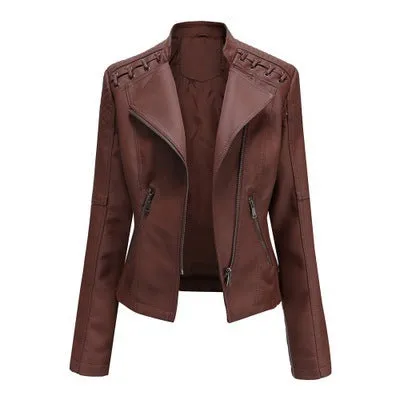 Women's Leather Jackets Women's Short Jackets Slim Thin Leather Jackets Ladies Motorcycle Suits