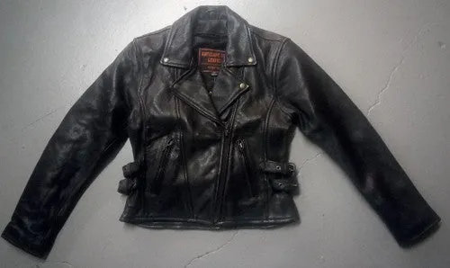 Women's Leather Motorcycle Jacket with Side Buckles 8061