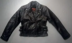 Women's Leather Motorcycle Jacket with Side Buckles 8061