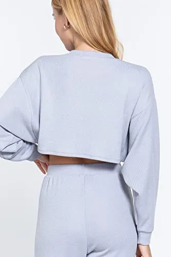 Women's  Long Dolman Sleeves Crew Neck Hacci Crop Top