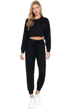 Women's  Long Dolman Sleeves Crew Neck Hacci Crop Top