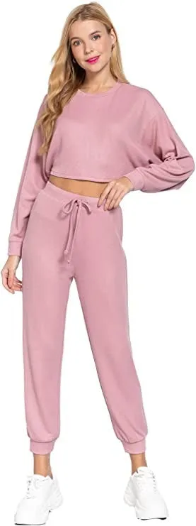 Women's  Long Dolman Sleeves Crew Neck Hacci Crop Top