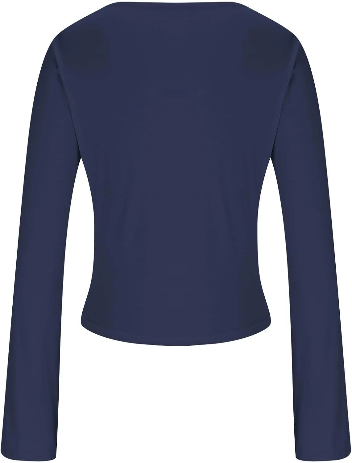 Women's Long Sleeve Deep V Neck Front Tie Bowknot Shirts Solid Color Ruched Split Trendy Blouse Y2K Slim Fit Crop Tops
