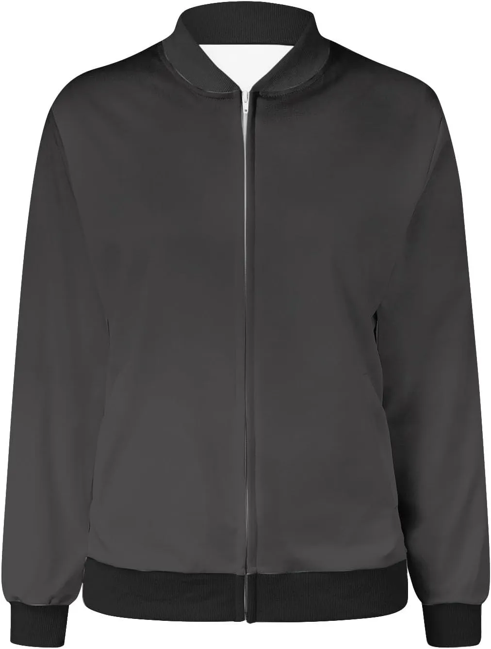 Womens Long Sleeve Lightweight Bomber Jacket Full Zip Up Casual Cropped Coat Fall Winter Fashion Solid Color Outerwear
