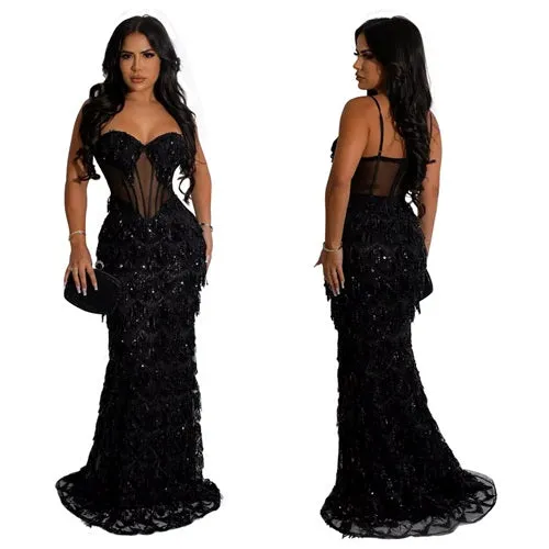 Women's Luxury Sequin Mesh Bodycon Gown – Floor-Length Elegant Sheath Dress for Parties, Formal Events, and Red-Carpet Moments
