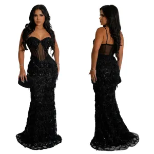 Women's Luxury Sequin Mesh Bodycon Gown – Floor-Length Elegant Sheath Dress for Parties, Formal Events, and Red-Carpet Moments