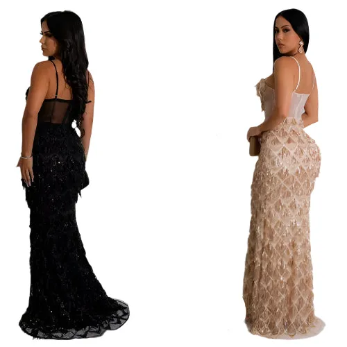Women's Luxury Sequin Mesh Bodycon Gown – Floor-Length Elegant Sheath Dress for Parties, Formal Events, and Red-Carpet Moments