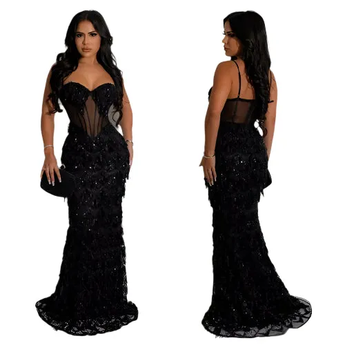 Women's Luxury Sequin Mesh Bodycon Gown – Floor-Length Elegant Sheath Dress for Parties, Formal Events, and Red-Carpet Moments