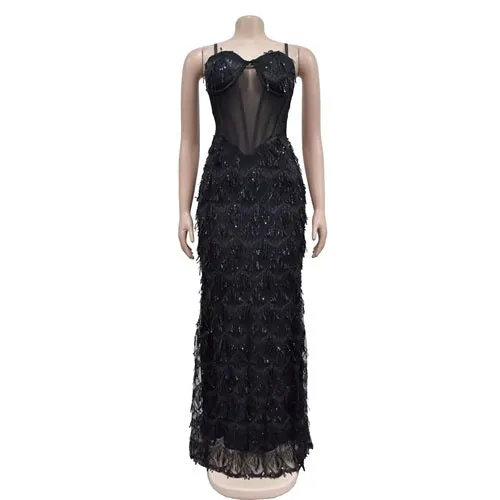 Women's Luxury Sequin Mesh Bodycon Gown – Floor-Length Elegant Sheath Dress for Parties, Formal Events, and Red-Carpet Moments