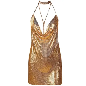 Women's Metallic Chainmail Mini Party Dress