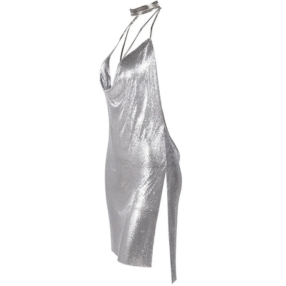 Women's Metallic Chainmail Mini Party Dress