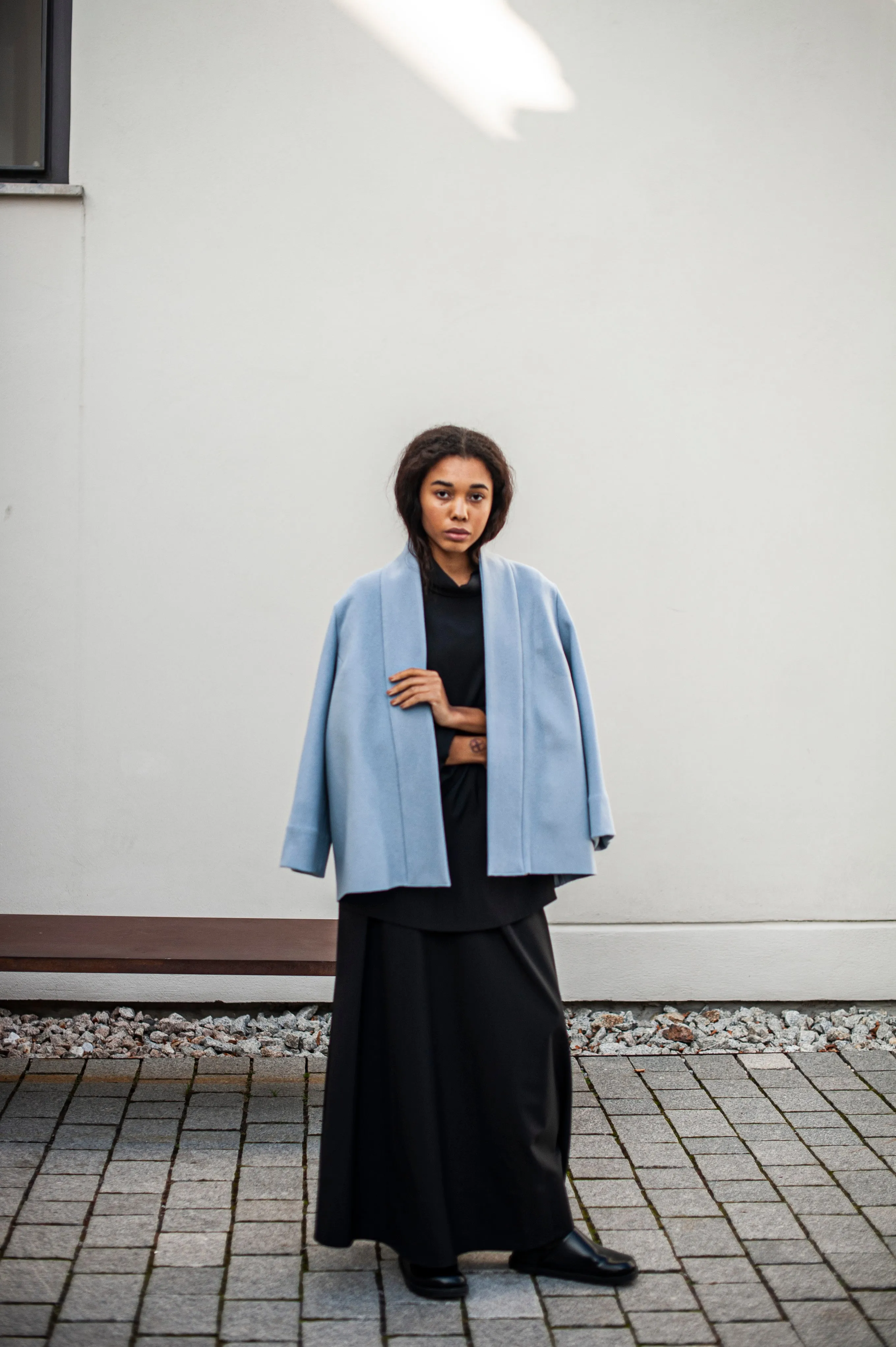 Women's minimalist wool jacket with zipper detail